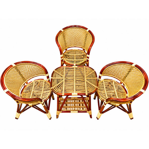 Rattan Tea Bar Set with three chairs